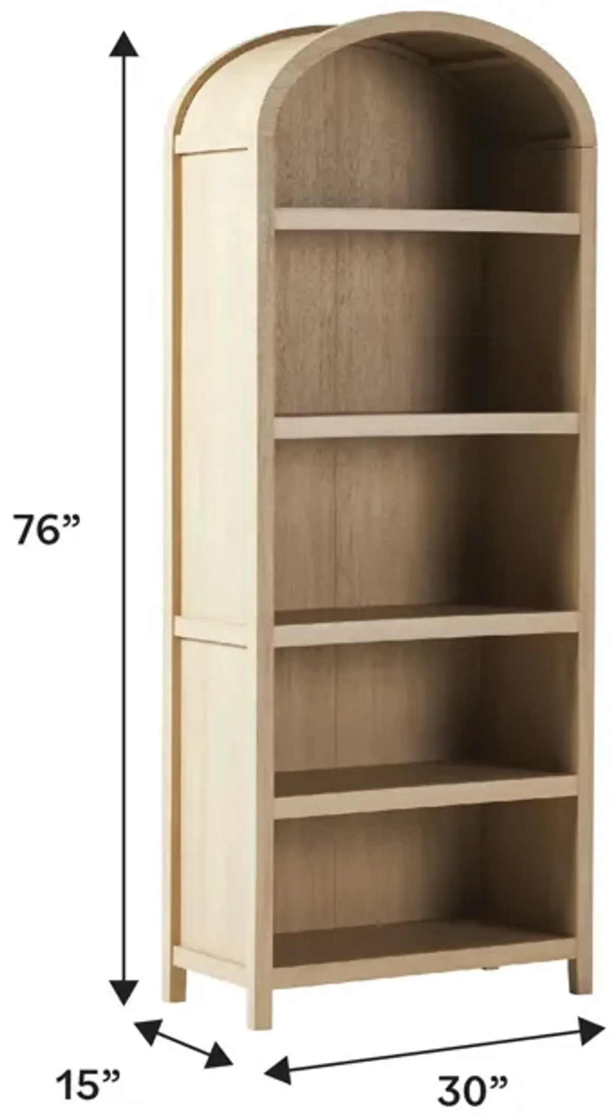 Modern 5 Shelf Open Arched Bookshelf