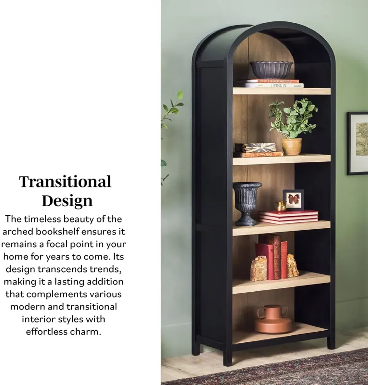 Modern 5 Shelf Open Arched Bookshelf