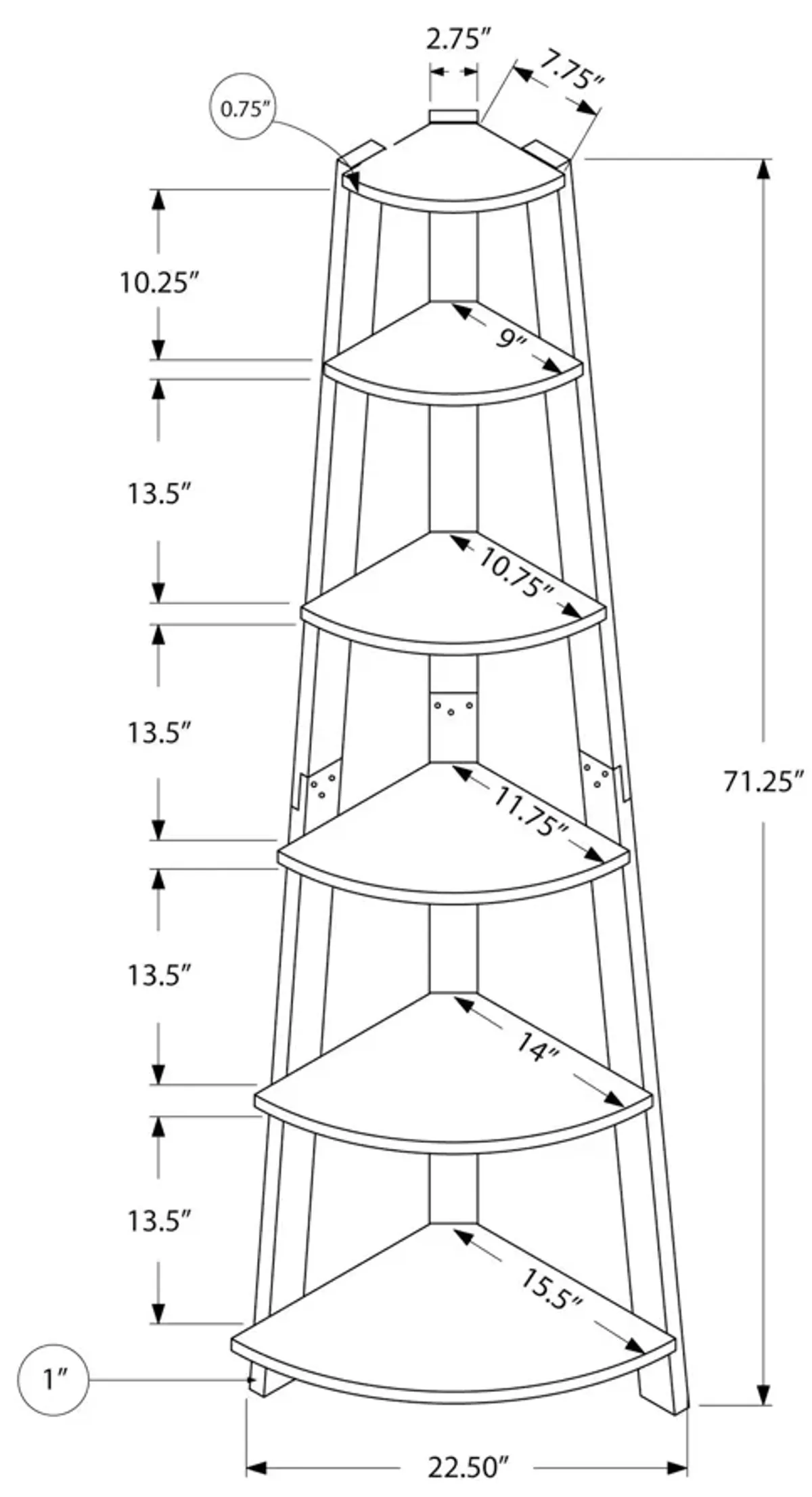 Bookshelf, Bookcase, Etagere, Corner, 5 Tier, For Office, Contemporary & Modern - Cherry