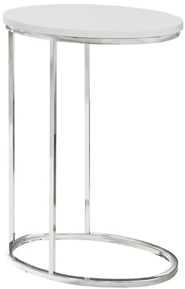 Accent Table, C - Shaped, Glossy Contemporary - White