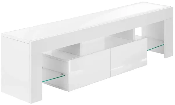 TV Stand, Console, Media Entertainment Center, Storage Cabinet, Glossy Contemporary & Modern - White