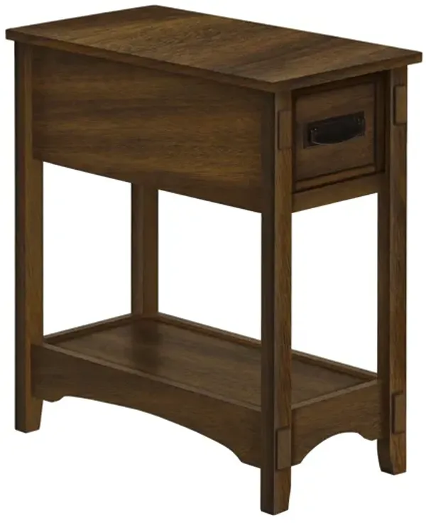 Accent End Table, 2 Tier, Narrow, Storage Drawer, Transitional - Walnut