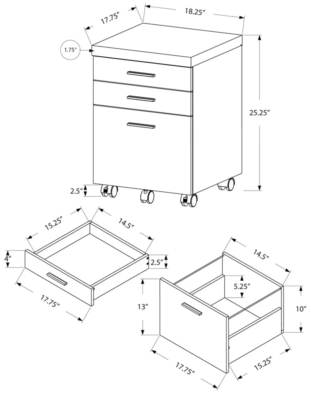 File Cabinet, Rolling Mobile, Storage Drawers, Printer Stand, Office, Cement Contemporary & Modern - White