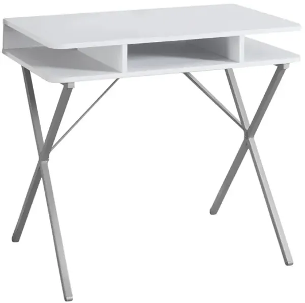 Computer Desk For Home Office, Laptop, Storage Shelves, Modern Convenient Design - White