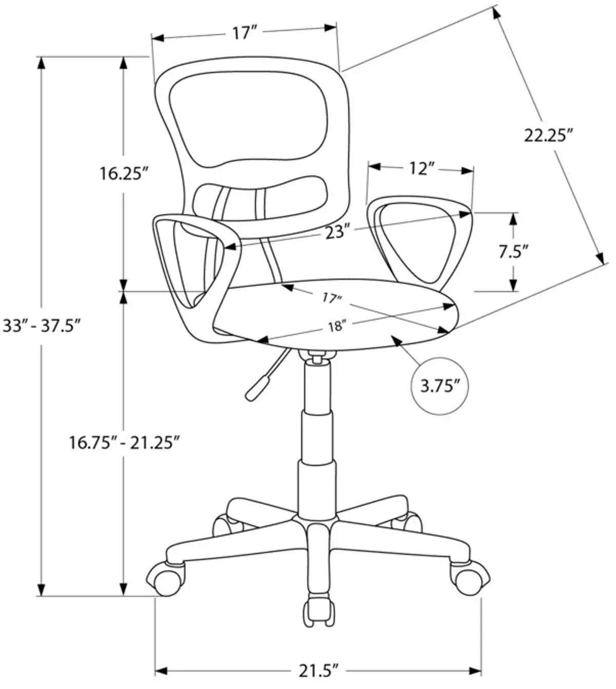 Office Chair, Adjustable Height, Swivel, Ergonomic, Armrests, Mesh, Contemporary / Modern - Black