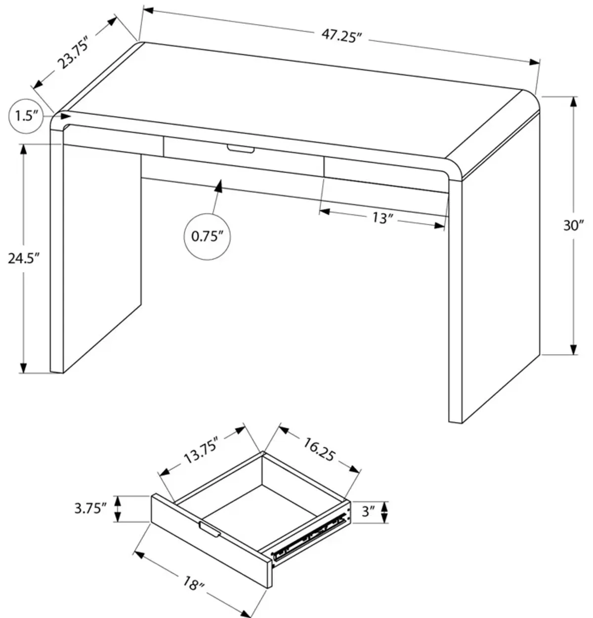 Computer Desk For Home Office, Storage Drawers, Contemporary & Modern - White