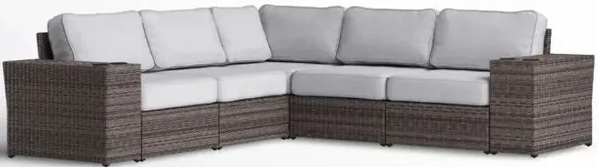 Wide Reversible Outdoor Sectional Sofa With Cushions - Brown / Gray