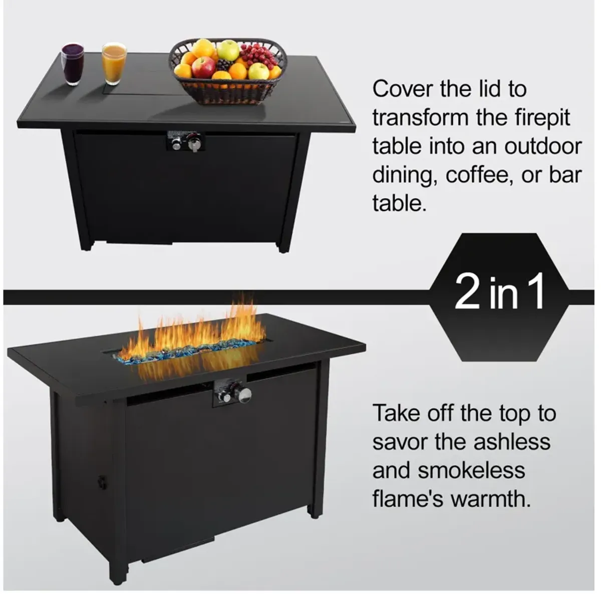 Outdoor Fire Pit Table With Lid High-Quality Materials - Black