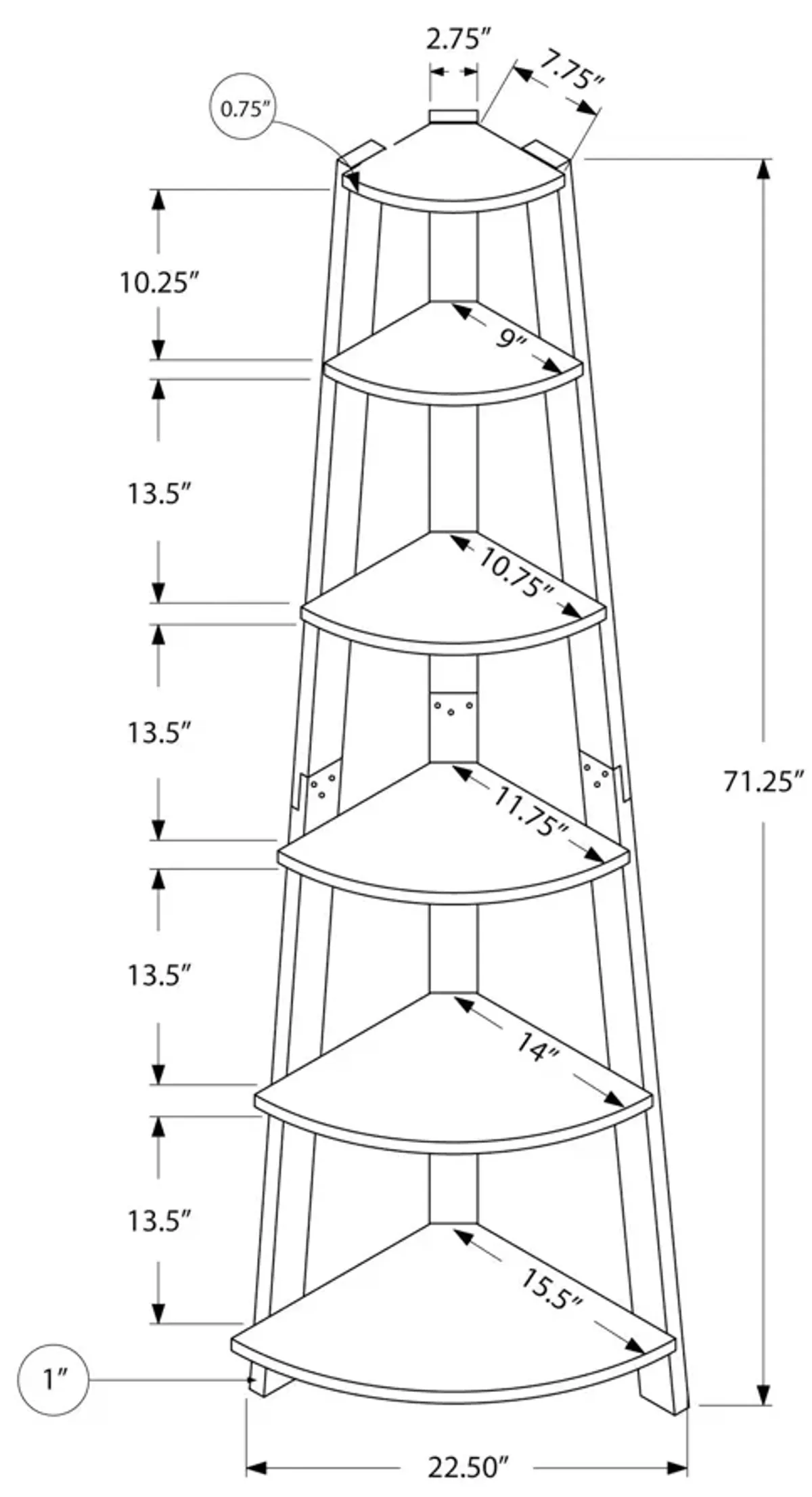 Bookshelf, Bookcase, Etagere, Corner, 5 Tier, For Office, Contemporary & Modern