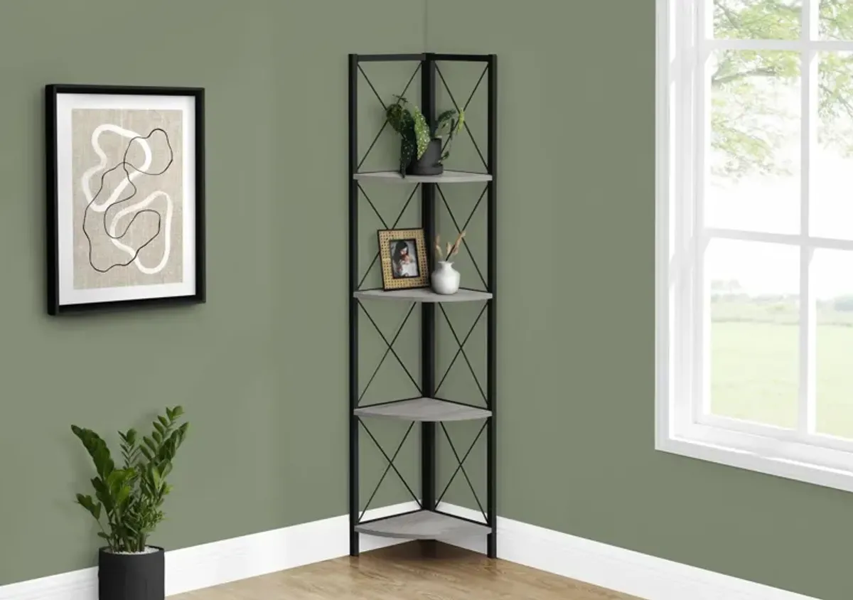 Bookshelf, Bookcase, Etagere, Corner, 4 Tier, Office, Marble Look Contemporary & Modern