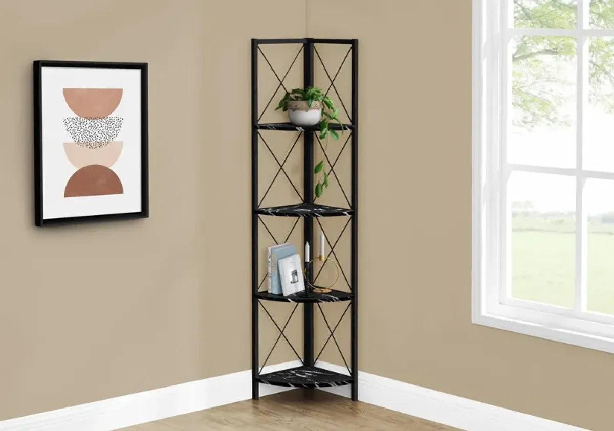 Bookshelf, Bookcase, Etagere, Corner, 4 Tier, Office, Marble Look Contemporary & Modern