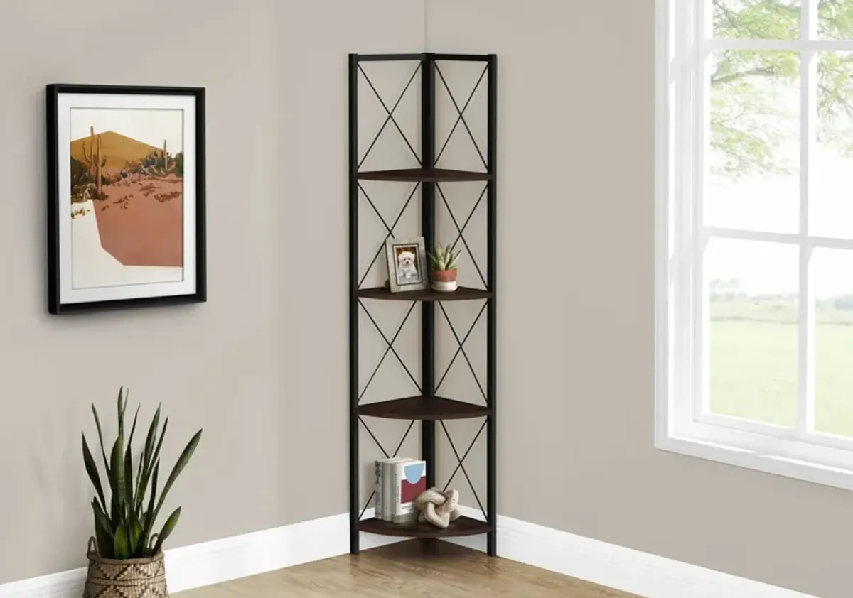 Bookshelf, Bookcase, Etagere, Corner, 4 Tier, Office, Marble Look Contemporary & Modern