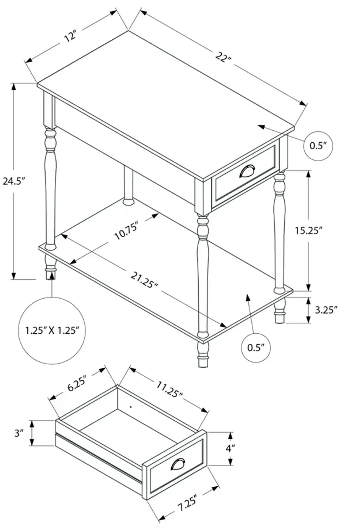 Accent Side Table, 2 Tier, Storage Drawer, Stylish Traditional Design