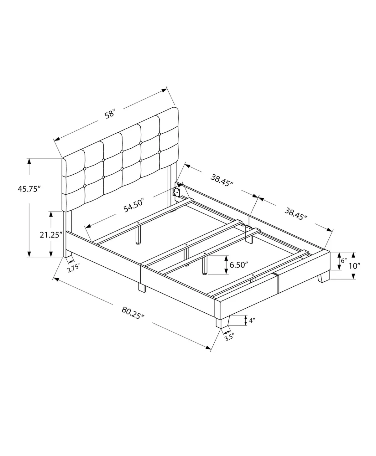 Bed, Upholstered, Frame Only, Transitional