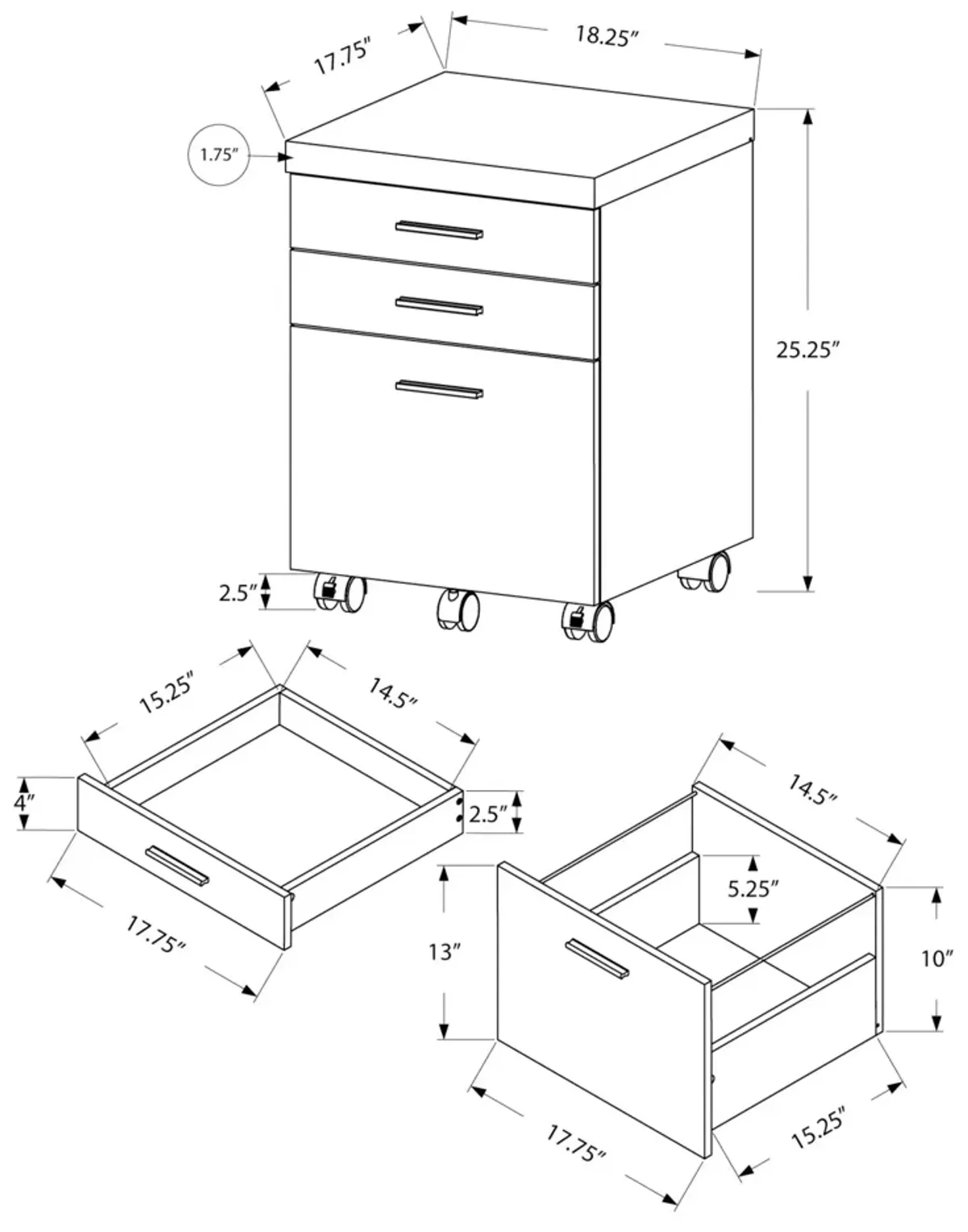 File Cabinet, Rolling Mobile, Storage Drawers, Printer Stand, Office, Contemporary & Modern