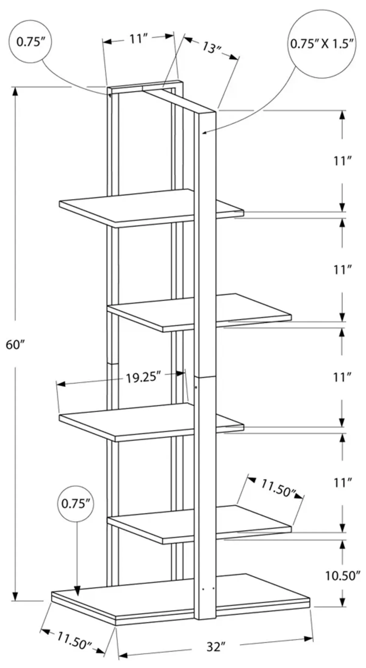 Bookshelf, Bookcase, Etagere, 5 Tie For Office, Contemporary & Modern