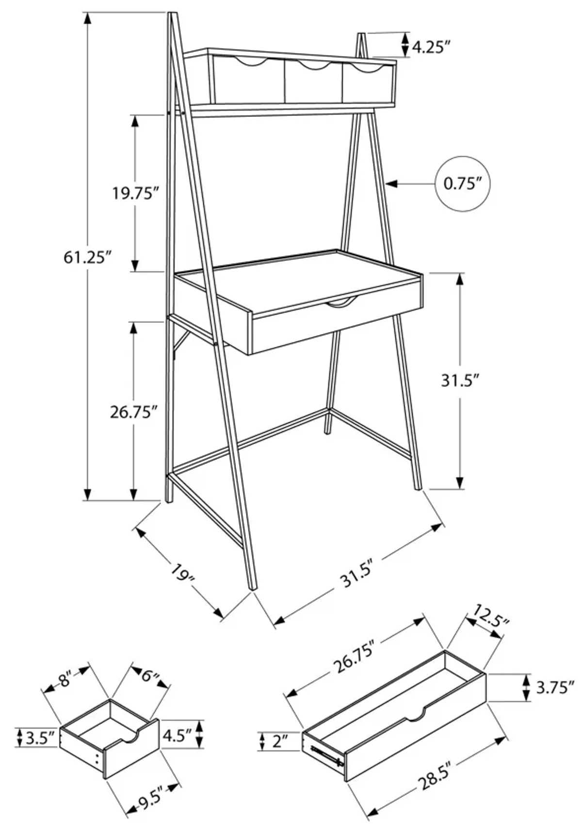 Computer Desk For Home Office, Laptop, Leaning, Storage Drawers, Contemporary & Modern