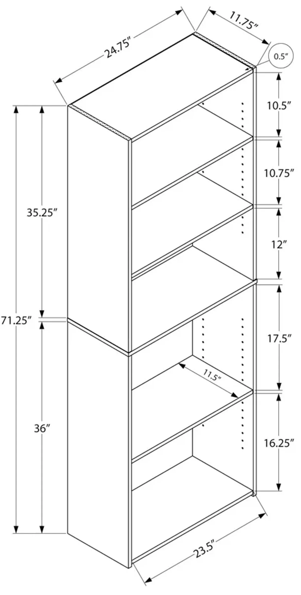 Bookshelf, Bookcase, 6 Tier, For Office, Transitional