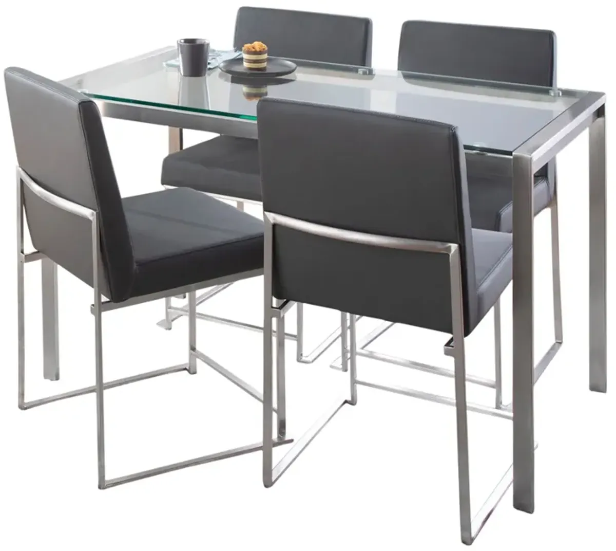 Fuji - High Back Contemporary Dining Set, Glass 5 Piece