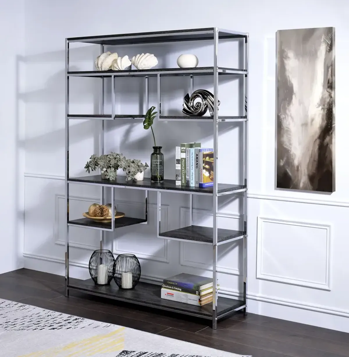 Vonara - Bookshelf - Chrome / Gray / Oak