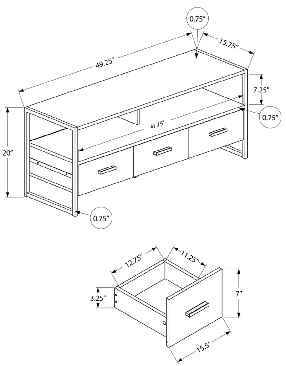 TV Stand, Console, Media Entertainment Center, Storage Drawers, Modern