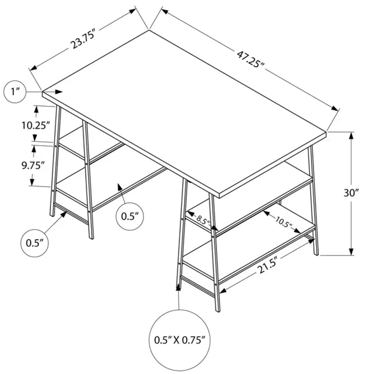 Computer Desk For Home Office, Storage Shelves, Industrial Design