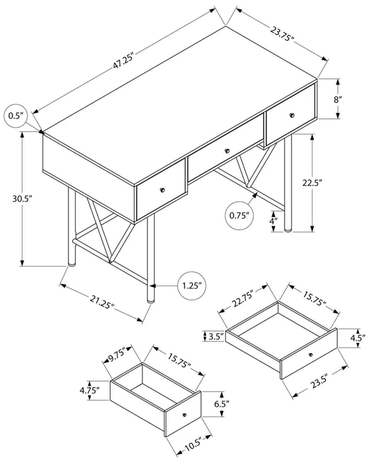 Computer Desk For Home Office, Stylish Design, Storage Drawers, Transitional