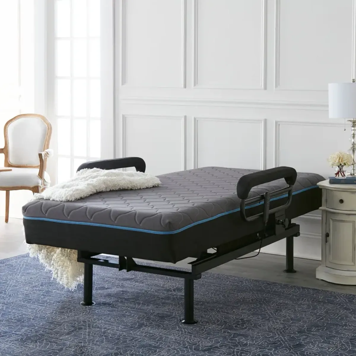 Twin Adjustable Sit To Stand Bed With Remote With Convenient Lift - Blue