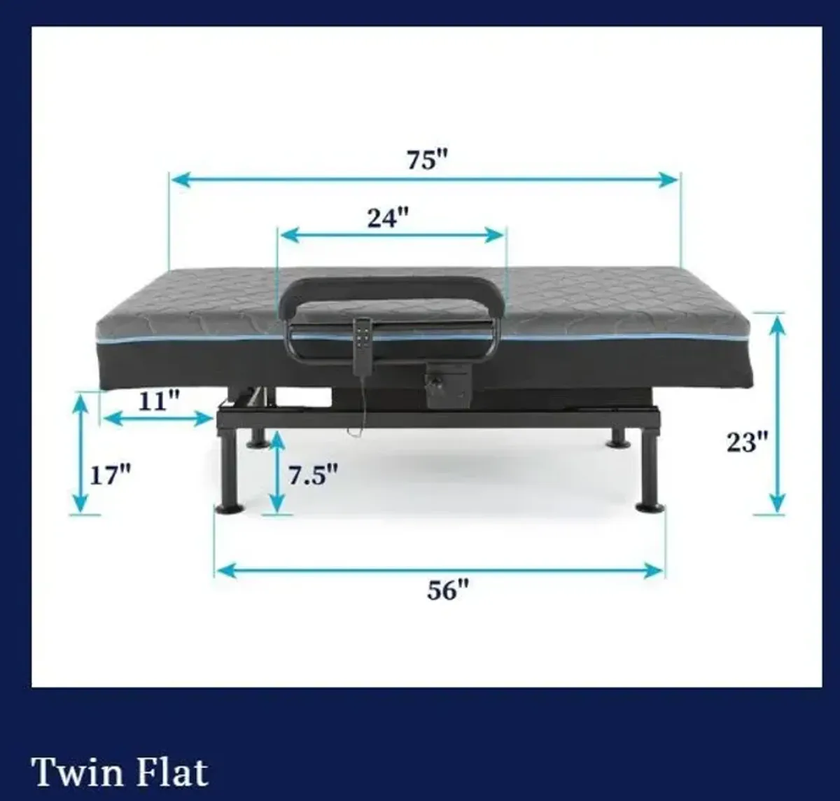 Twin Adjustable Sit To Stand Bed With Remote With Convenient Lift - Blue