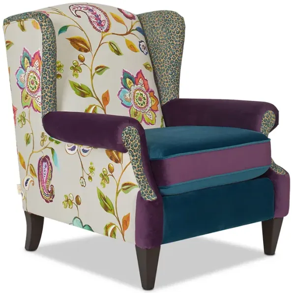 Anya - Boho Chic Wingback Accent Arm Chair - Floral / Leopard / Blue Teal / Purple