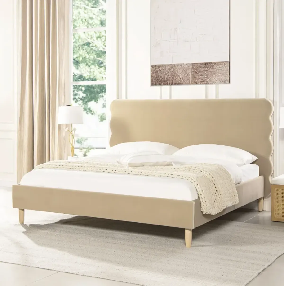 Stockholm - Modern Wavy Headboard Platform Bed