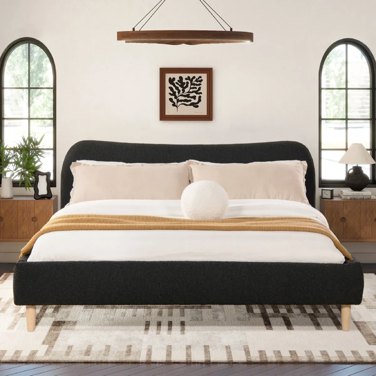 Roman - Curved Headboard Upholstered Platform Bed