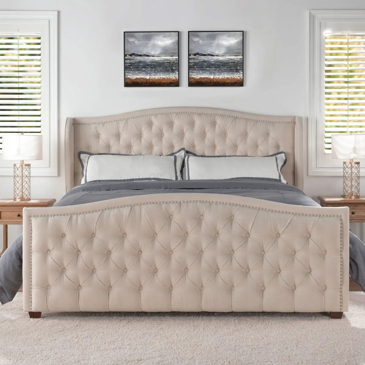 Marcella - Upholstered Shelter Headboard Bed Set