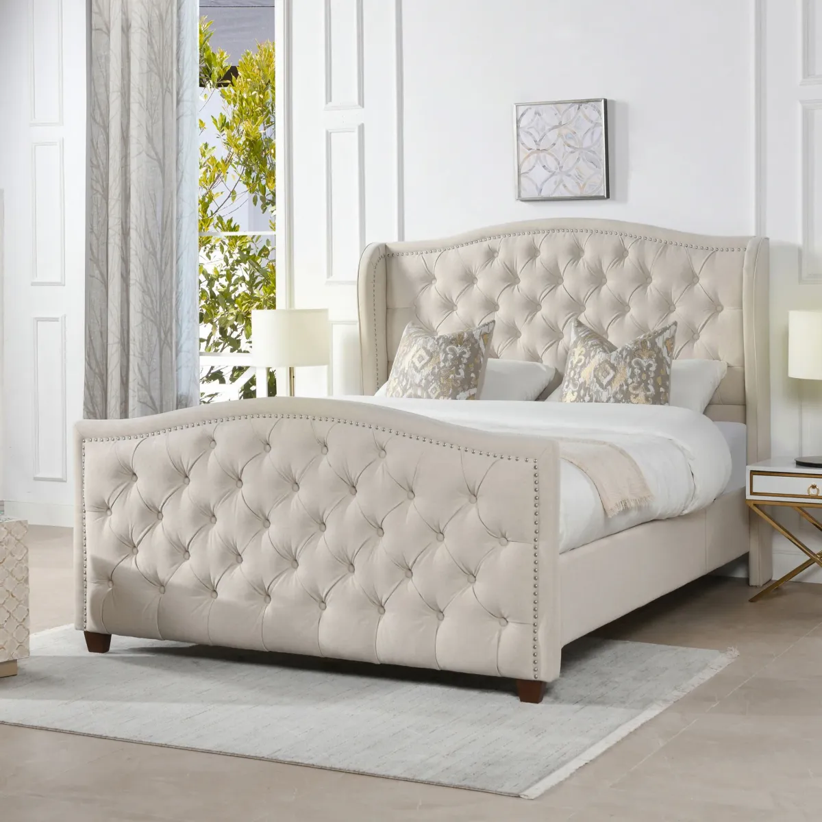 Marcella - Upholstered Shelter Headboard Bed Set