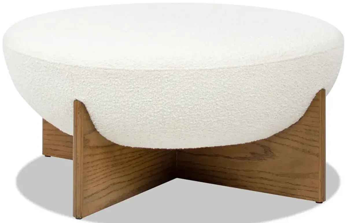 Bali - Round Upholstered Cocktail Ottoman - Natural / Ivory White