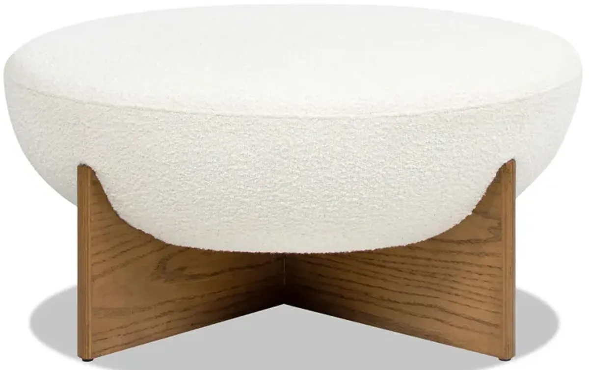 Bali - Round Upholstered Cocktail Ottoman - Natural / Ivory White