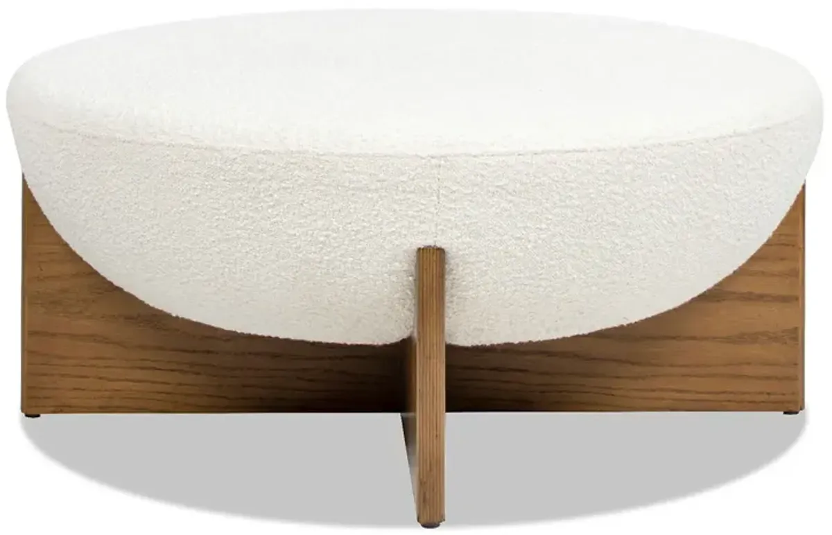 Bali - Round Upholstered Cocktail Ottoman - Natural / Ivory White