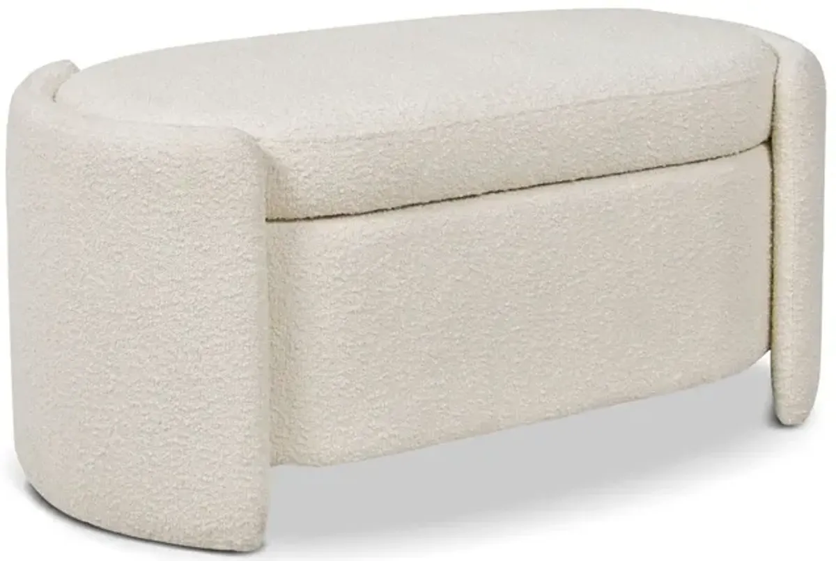 Fuji - Oval Storage Bench, Upholstered - Ivory White