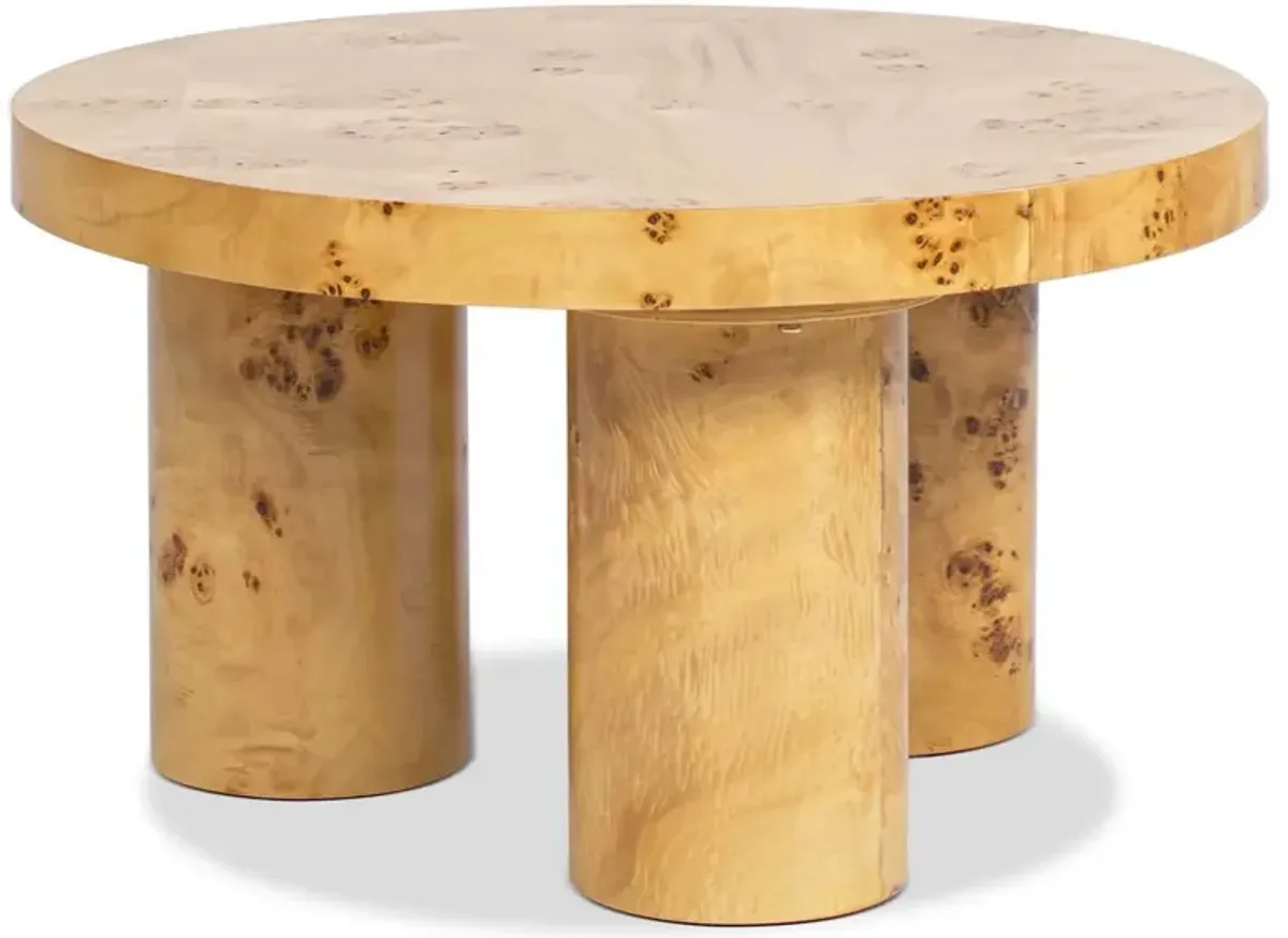 Nebula - Round Pillar Leg Coffee Table - Warm Natural Brown Burl