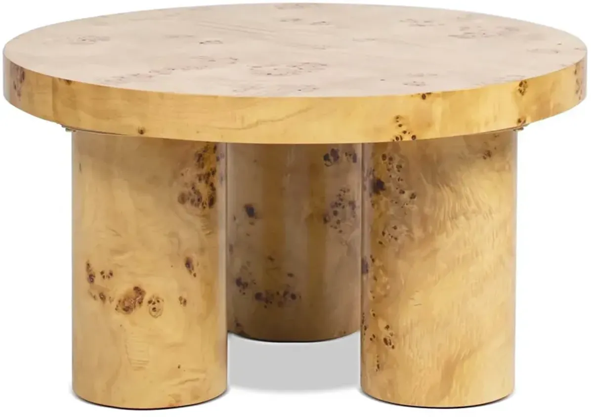 Nebula - Round Pillar Leg Coffee Table - Warm Natural Brown Burl