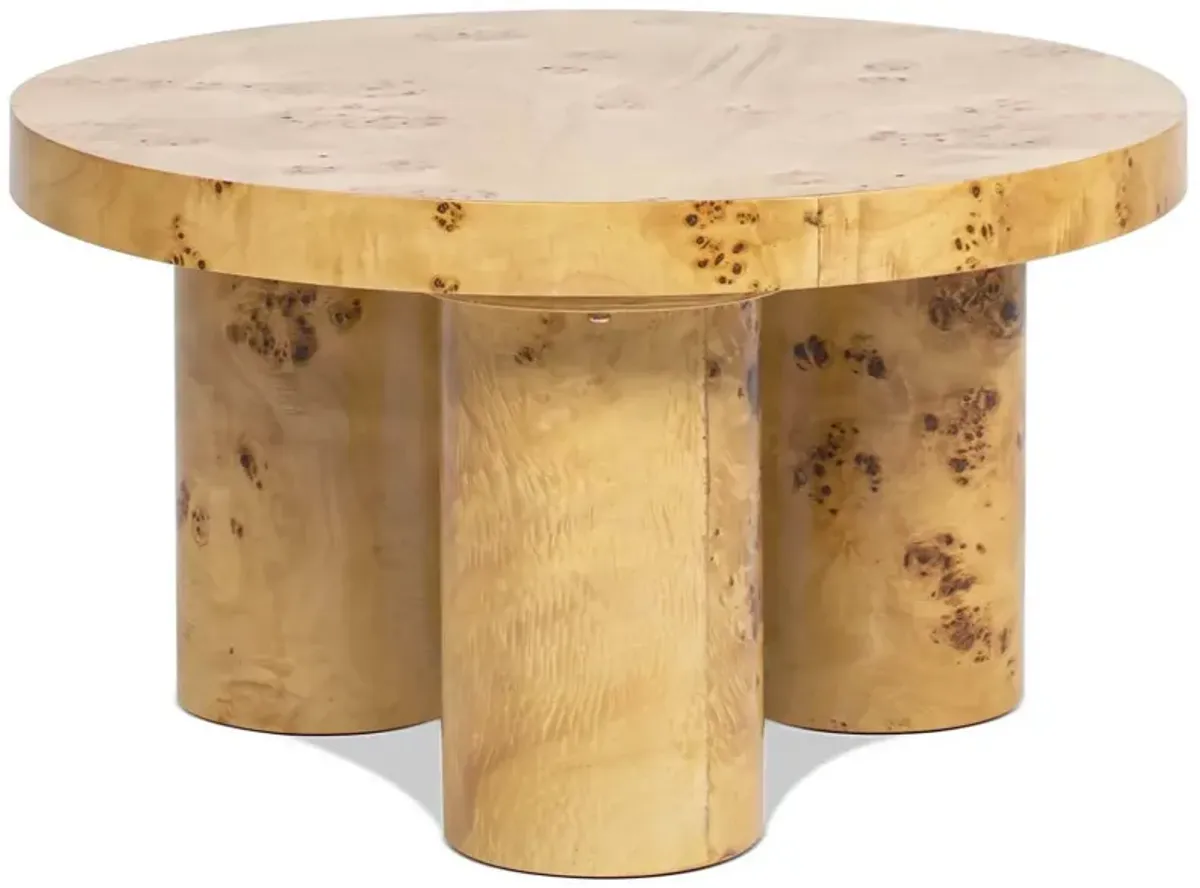 Nebula - Round Pillar Leg Coffee Table - Warm Natural Brown Burl