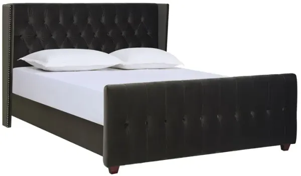 David - King Tufted Wingback Bed - Dark Charcoal Gray