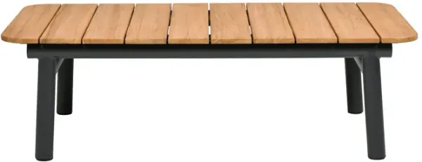 Zara - Dowel Frame Patio Coffee Table With Teak Top - Black / Natural / Teak