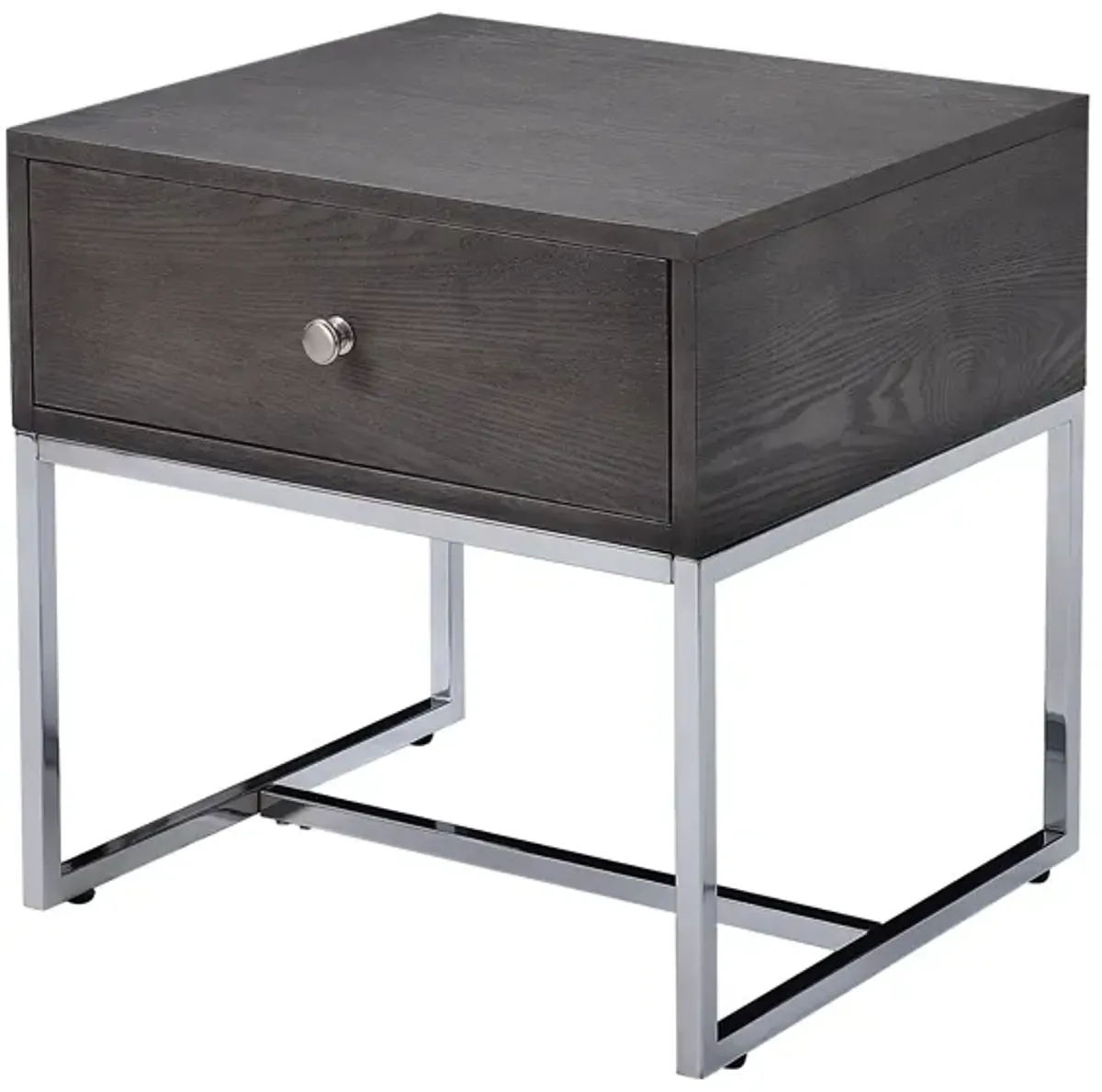 Iban - End Table - Gray Oak / Chrome