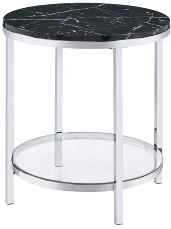 Virlana - Faux Marble Top End Table - Black / Chrome