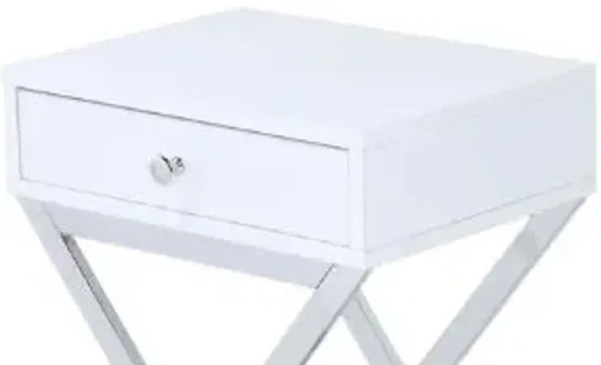 Coleen - Accent Table - White / Chrome