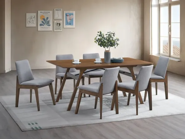 Kaela - 7 Pieces Dining Room Set - Walnut / Light Gray