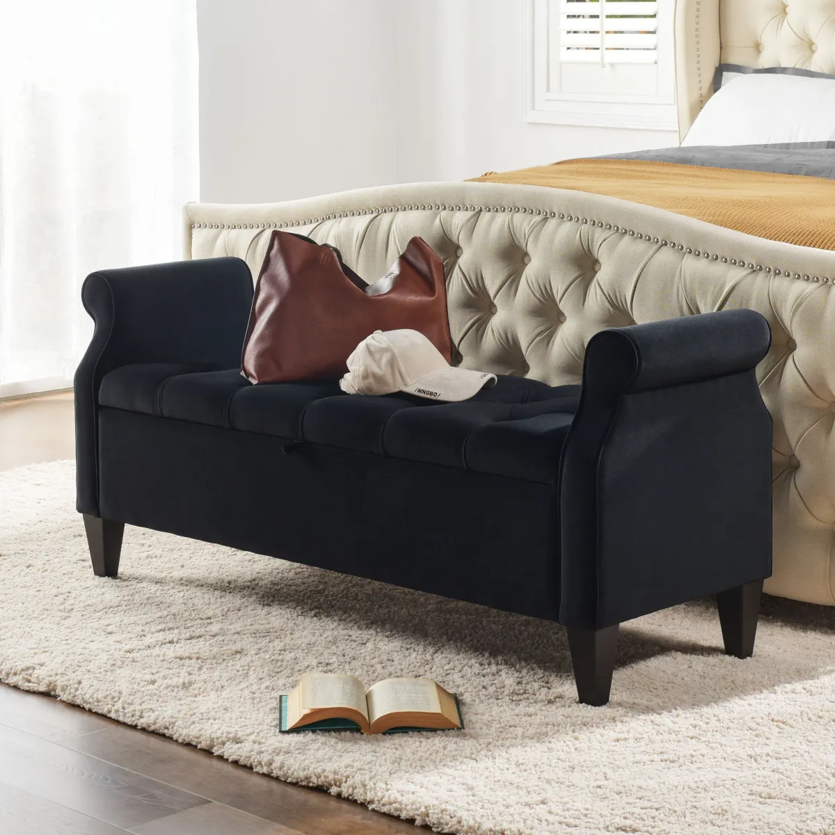 Jacqueline - Tufted Roll Arm Storage Bench