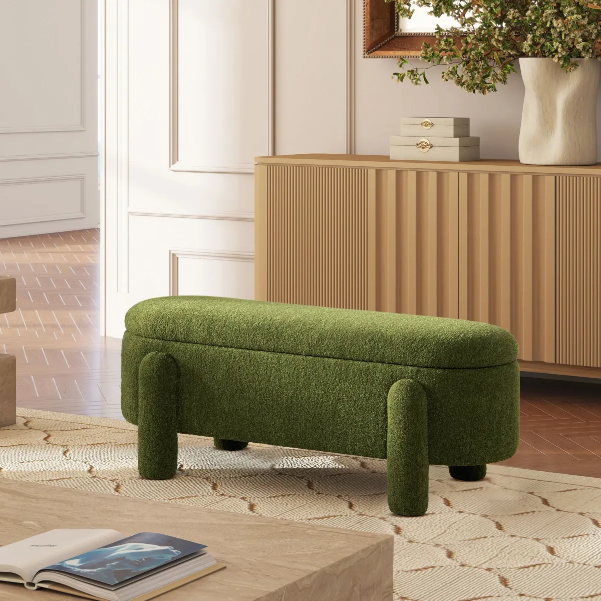 Hugo - Oval Fully Upholstered Storage Bench