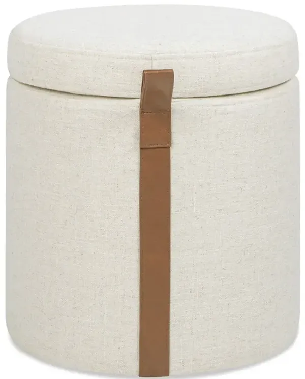 Brandy - Round Upholstered Storage Ottoman With Leather Accent
